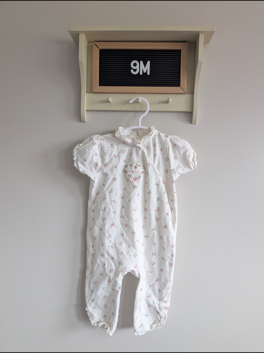Infant White Floral Footie One-Piece - 9M